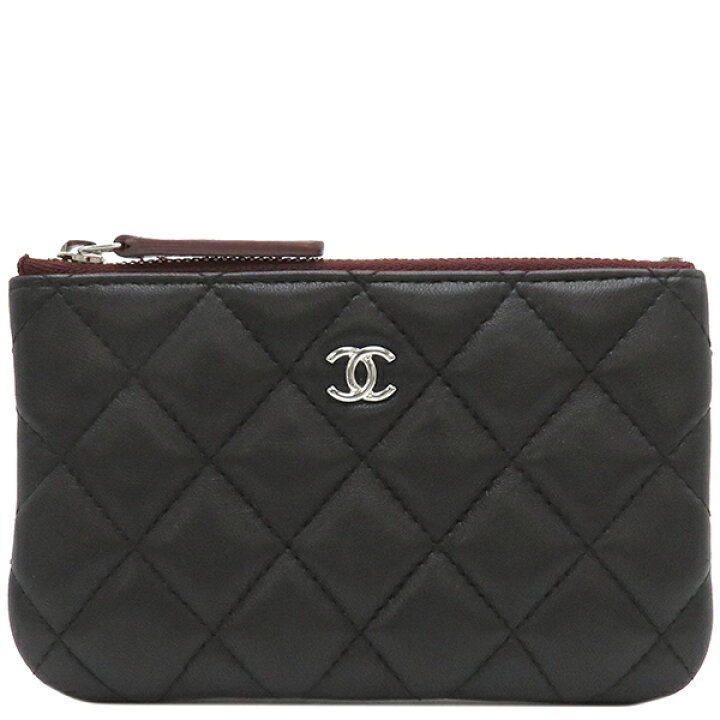 楽天市場】シャネル CHANEL ポーチ ラムスキン ブラック シルバー金具  