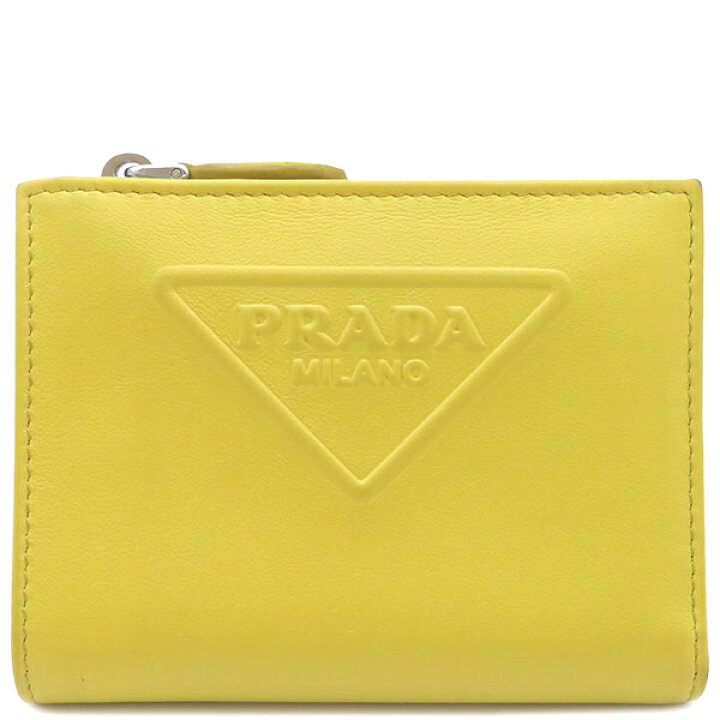 楽天市場】プラダ PRADA 二つ折り財布 レザー イエロー シルバー金具 