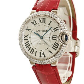 カルティエ Cartier バロンブルー WE900651 ロジウム加工K18WG無垢 純正ダイヤ ローマン 青針 メンズ 腕時計自動巻き シルバー 【中古】