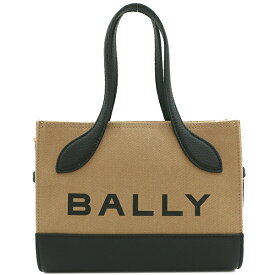 ＼ポイント7倍 7/19 20時から／ バリー BALLY ショルダーバッグ Bar バー ミニバッグ ファブリック サンド×ブラック ゴールド金具 バー キープオン トート 茶 黒 新品 未使用 6304584 【保存袋】【中古】