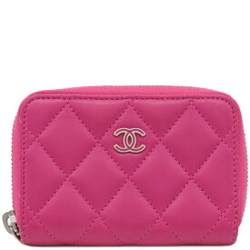 シャネル CHANEL コインケース マトラッセ ジップ コインパース ラムスキン ピンク シルバー金具 小銭入れ カードケース ラウンドファスナー 21******【中古】