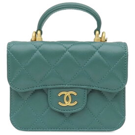 ＼10%OFFセール 最大3万円割引クーポン／ シャネル CHANEL 2WAYバッグ トップハンドル ミニショルダー ラムスキン グリーン マットゴールド金具 緑 チェーン クラッチ AP2200 31****** 【保存袋】【中古】