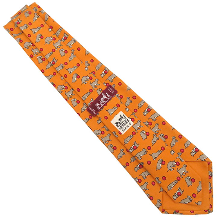 楽天市場】エルメス HERMES ネクタイ 犬とボール 9cm シルク オレンジ  