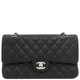 シャネル CHANEL ショルダーバッグ マトラッセ チェーンショルダー キャビアスキン ブラック シルバー金具 Wフラップ Wチェーン ココマーク CCロゴ 黒 12****** 【保存袋】【中古】