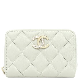 シャネル CHANEL コインケース マトラッセ ストラス CCロゴ コインパース キャビアスキン グレージュ シャンパンゴールド金具 小銭入れ ラウンドファスナー CC ココマーク AP4177 ランダムシリアル 【箱】【中古】