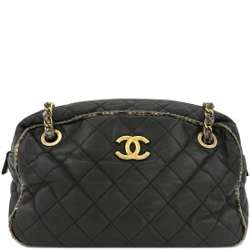 シャネル CHANEL ショルダーバッグ マトラッセ ツイードショルダー ラムスキン ツイード ブラック ヴィンテージ金具 黒 ココマーク トート 14******【中古】