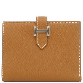 エルメス HERMES 二つ折り財布 ベアンコンパクト ヴォーエプソン ゴールド シルバー金具 新品 未使用 茶 W刻印（2024年製） 【箱】【中古】