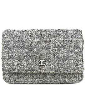 シャネル CHANEL ショルダーバッグ マトラッセ クラシック チェーンウォレット ツイード ホワイト×ブラック シルバー金具 白 黒 チェーンウォレット AP0250 ランダムシリアル 【箱】【中古】
