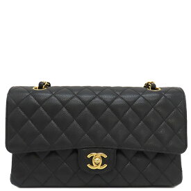 シャネル CHANEL ショルダーバッグ マトラッセ 25 フラップバッグ キャビアスキン ブラック ゴールド金具 ダブルチェーン ダブルフラップ ココマーク 黒 A01112 ランダムシリアル 【箱】【中古】