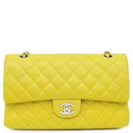 シャネル CHANEL ショルダーバッグ マトラッセ 25 Wチェーン ラムスキン イエロー シルバー金具 黄 ダブルフラップ ダブルチェーン 13******【中古】