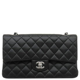 シャネル CHANEL ショルダーバッグ マトラッセ 25 フラップバッグ ラムスキン ブラック シルバー金具 黒 ダブルフラップ ダブルチェーン Wチェーン A01112 13****** 【保存袋】【中古】