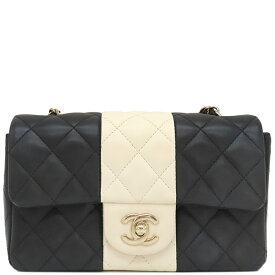 シャネル CHANEL ショルダーバッグ マトラッセ20 レザー ブラック×ホワイト シャンパンゴールド金具 黒 チェーンショルダー バイカラー ランダムシリアル 【箱】【中古】