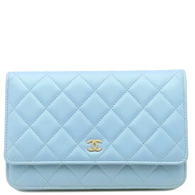 シャネル CHANEL チェーンウォレット マトラッセ ラムスキン ライトブルー ゴールド金具 水色 メタリック チェーンショルダー AP0250 ランダムシリアル 【箱】【中古】