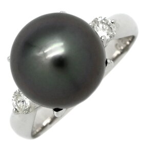 リング 指輪 黒蝶パール ダイヤリング Pt900 パール ダイヤモンド プラチナシルバー 1粒 1P 11号【中古】
