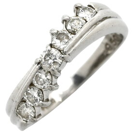 リング 指輪 ダイヤ 0.50ct プラチナシルバー プラチナム Pt900 7P 7石 7粒 ウェーブ 一文字デザイン ラインストーン エンゲージ ブライダル 12号【中古】