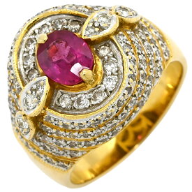 リング 指輪 ルビー ダイヤ レッド×イエローゴールド イエローゴールド Au750 18K 18金 赤 オーバルミックスカット 16.5号【中古】