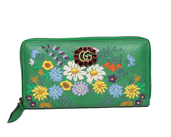 楽天市場 グッチ Gucci 財布 長財布 ラウンドファスナー Ggマーモント ジップアラウンド フラワー 花刺繍 グリーン 緑 ゴールド金具 レザー 本革 レディース 女性用 人気 美品 中古 Houbidou 心斎橋店