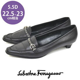 【10％オフクーポン対象_お買い物マラソン限定】サルヴァトーレフェラガモ Salvatore Ferragamo ガンチーニ ベルト ポインテッドトゥ パンプス ブラック 黒 5.5D(約22.5-23cm) sh23-0140【中古】【返品可】