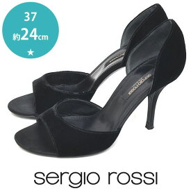 【美品】セルジオロッシ sergio rossi ベロア オープントゥ サイドカット パンプス ブラック 黒 37(約24cm) sh23-0279【中古】【あす楽】【送料無料】【返品可】【ALL】