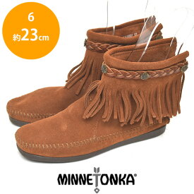 【美品】ミネトンカ MINNETONKA アースミュージック エコロジーコラボ バックファスナー ショートブーツ ブラウン 茶 6(約23cm) sh23-0704【中古】【あす楽】【送料無料】【返品可】【AW】