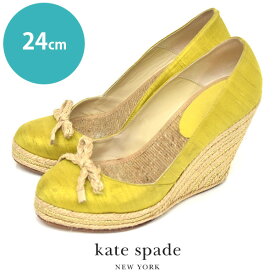 ケイトスペード kate spade new york リボン ウェッジソール パンプス グリーン 緑 24cm相当 sh23-0822【中古】【あす楽】【返品不可】【SS】