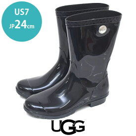 【最大20%オフクーポン対象_スーパーセール】【新品】【未使用品】【新古品】アグオーストラリア UGG Australia ロゴボタン ラバー レインブーツ レインシューズ ブラック 黒 USA7(JP24cm) sh24-0949【中古】【返品可】