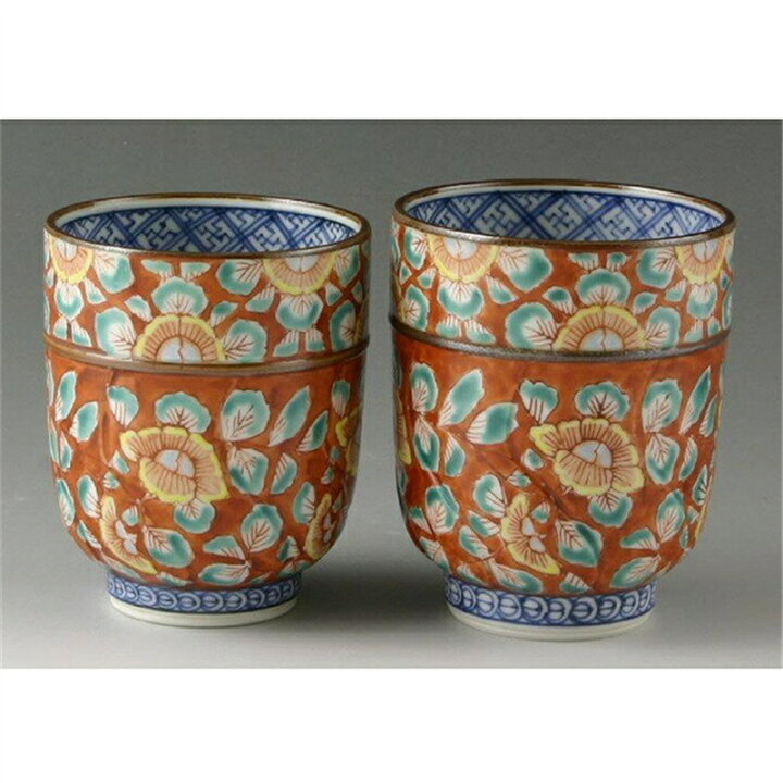 楽天市場】京焼 清水焼 赤濃牡丹唐草 ＜組湯呑＞ ゆのみ 湯のみ 湯?み  