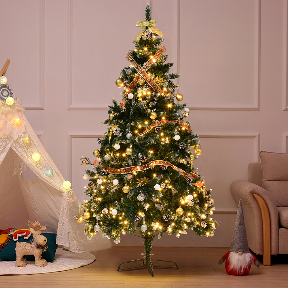 クリスマスツリー 180cm LED 雪化粧 オーナメント無し飾り 松ぼっくり付