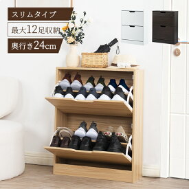シューズラック スリム 靴箱 シューズボックス 下駄箱 スリム 超薄型 シューズラック 2段 くつ箱 靴入れ 収納ラック エントランス 靴収納 靴収納棚 木製下駄箱 おしゃれ 超スリム型 消臭 ホワイト ダークブラウン