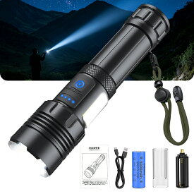 懐中電灯 LED 強力【楽天1位★2026新モデル超高輝度・防災士監修・単4電池適用・遠距離照射・7つのモード！】26650電池付 充電式 防水 小型 USB充電 軍用 9100lm ハンディライト IPX6防水 ズーム式 SOS/COBライト 防災 登山 夜釣り キャンプ 作業用