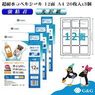 G&G ラベルシール 超耐水 光沢紙 A4 60枚 12面 (正方形) 幅60mm 高さ60mm インクジェット 強粘着 防水 表…