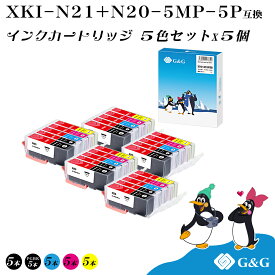 G&G XKI-N21(BK/C/M/Y)+XKI-N20 5色×5セット【残量表示対応】キヤノン 互換インクタンク 送料無料 対応プリンター: PIXUS XK110 /XK100 / XK500
