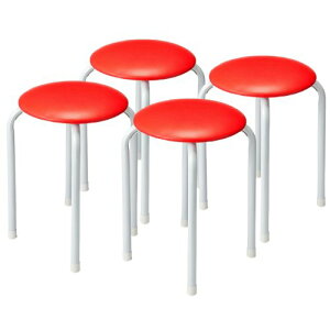 サンワダイレクト 丸イス パイプ 軽量 積み重ね可能 4脚セット レッド