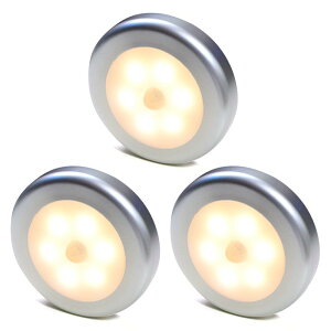 人体感応灯led 3点セット電池式室内取付簡単コンパクト玄関階段廊下天井照明フットライト自動点灯感知省エネマグネット防犯被害商品 (シルバー (昼光色))