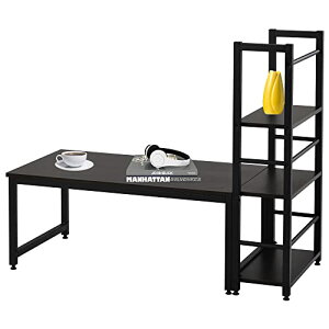 パソコンデスク ローデスク 幅115cm ロータイプ デスク 一体分離両用 左右入替可 3段シェルフ付 シェルフ付きデスク 机 収納ラック付 PCデスク 収納棚付き 学習机 (ナチュラル)