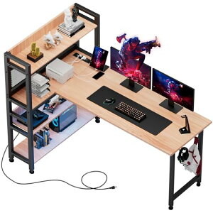 ゲーミングデスク l字 コンセント付き led ラック付き l字デスク 本棚 モニターアーム対応 棚板高さ調節可能 左右組み換え自由 多層収納 壁面収納 パンチングボード 頑丈なフレーム エコな板