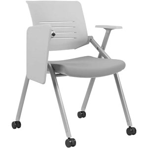 パイプ椅子 オフィスチェア、椅子 折畳み オフィス椅子 テーブル 付き 折りたたみ椅子 完成品 折りたたみチェア メモ台付き 軽量 コンパクト 会議 講義 勉強 ミーティングチェア, グレー