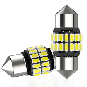 12V�ԗp T10 31mm LED ���[�������v �z���C�g���� 6000K 3014SMD 27�A ���ɐ� led�ԓ���/������/���[�����C�g �i2����j