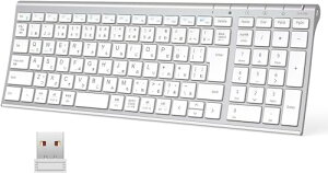 キーボード ワイヤレスキーボード 無線 2.4GHz(レシーバー付属) テンキー付き USB充電式 日本語JIS配列 薄型 コンパクト 静音 軽量 パンタグラフ メディア機能 パソコン デスクトップ PC用 ラッ