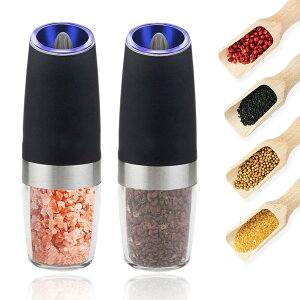 岩塩ミル 粗さの調節が可能 片手でラクラク操作できる 電動ペッパーミル 電動ミル ペッパー ミル ソルト 傾けるだけで挽け 2本セット 黒