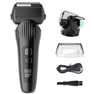 往復式 ひげそり 深剃り 3枚刃 電気カミソリ Type-c充電式 乾湿両用 ウェットドライ お風呂剃り可 IPX7防水 低騒音 LEDディスプレイ トリマー付き 長持ちバッテリー 大型LED画面 残量表示 ロック