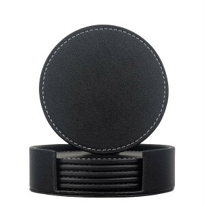 コースターおしゃれ革円形コースター6点セット収納ケース付き滑り止めブラック、ドリンクコースター,速乾性吸水コースター インテリア (コーヒー)