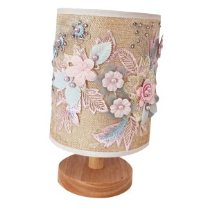ファブリックフラワーテーブルランプ Usb卓上ランプ 丸いテーブルランプ サイドテーブルライト クールランプ 背の高いテーブルランプ 寝室の電気スタンド 色合い 鉄フレーム、布、木
