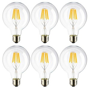 G80 LED フィラメント電球 4W 400LM E26口金 2700K-3000K暖色ウォームホワイト 100-130V AC 40W白熱ランプ相当 (4W, 6個入)…