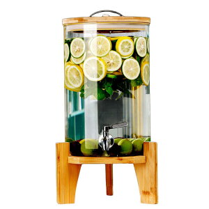 ドリンクサーバー 冷水筒 ガラスのやかん ガラス貯蔵タンク 大容量 蛇口付き 竹の木製ブラケット 高温耐性 お手入れ簡単 複数の用途 梅酒 ジュース ビール バレルディスペンサー 家庭用お