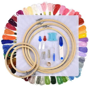 刺しゅうキット クロスステッチセット 竹製 刺繍枠5本 刺繍糸50束 刺繍針30本 刺繍用布2枚