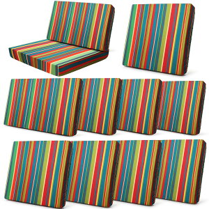 パティオストレッチソファクッションカバー 8枚 シートカバー4枚と背もたれカバー4枚 交換用パティオカウチスリップカバー 個別椅子ソファカバー 洗える家具プロテクター (ブルーレッドグ