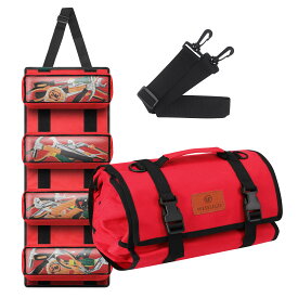 ツールロール レンチロールアップポーチ キャンバスツール ロールアップバッグ 多目的レンチツール 収納 ツールロールバッグ ポケット4個付き (レッド)