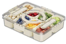スナックボックスコンテナ 蓋とハンドル付き 分割クリアスナックボックスサービングトレイ 密閉食品保存容器 プラスチック保存容器 冷蔵庫オーガナイザー フルーツ/キャンディ/シャルキュトリー 野菜の収納用 パーティー 旅行 ピク (B)