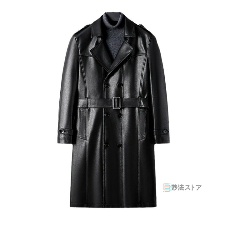 楽天市場】ロングレザーコート メンズ ライダース トレンチコート 